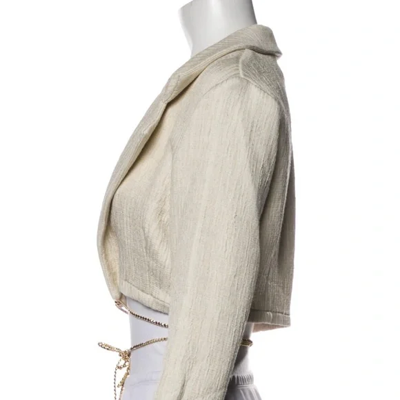 MICHAEL LO SORDO • Linen Bolero Waist Tie Collared Jacket - Picture 3 of 16